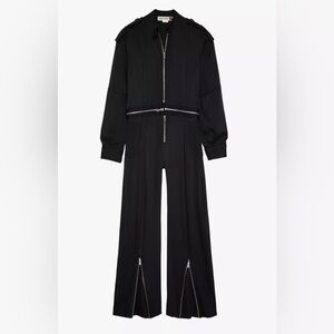 Zara Black Jumpsuit with Zipper Details and Wide-Leg Design